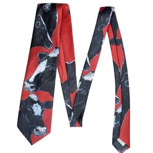 90s Vintage Ralph Marlin Red Cow Pattern Print Novelty Neck Tie‎